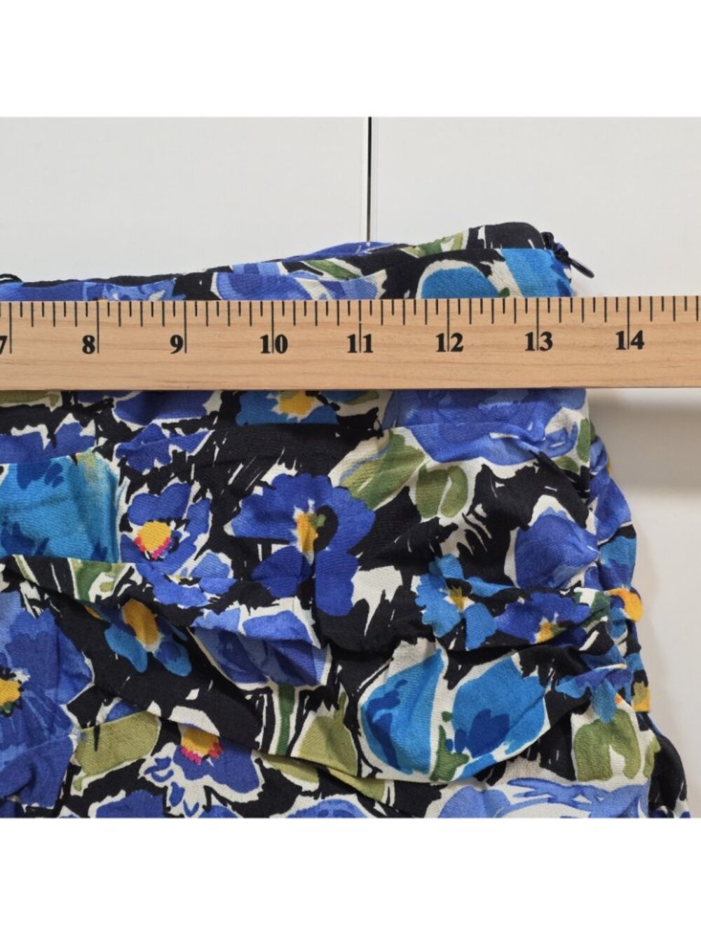 Zara Blue Floral Ruched Mini Skirt S Join Life Viscose Boho Blogger Favorite Y2K - Picture 6 of 16